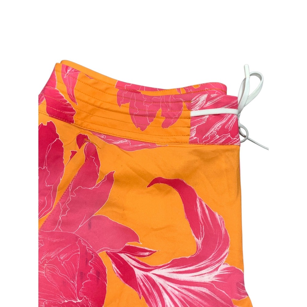 Athleta Women 10 Orange Pink Floral Tropical Board Shorts Swim Trunks Quick Dry - Picture 8 of 8